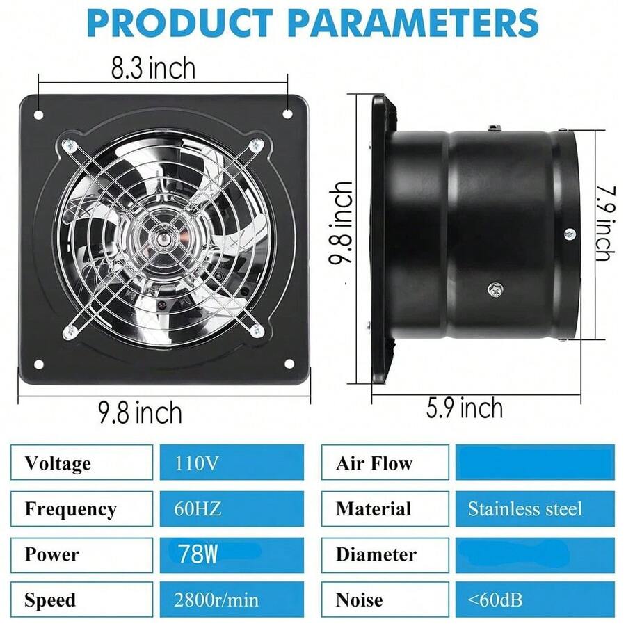 8-Inch Exhaust Fan with Backdraft Damper