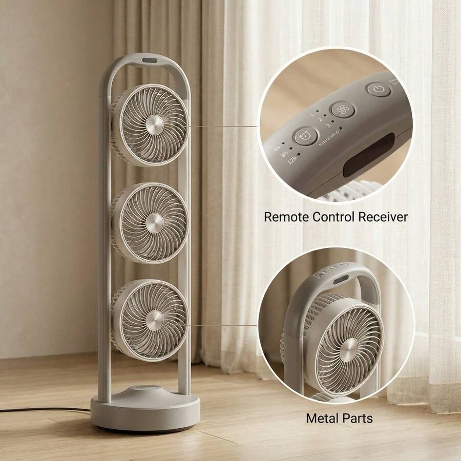 Triple-Head Standing Fan — Adjustable Airflow