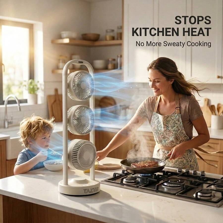 Triple-Head Standing Fan — Adjustable Airflow