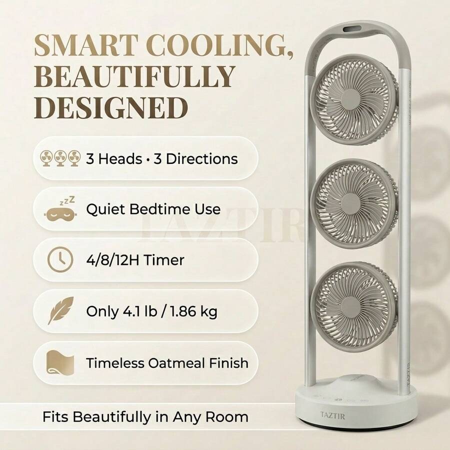 Triple-Head Standing Fan — Adjustable Airflow