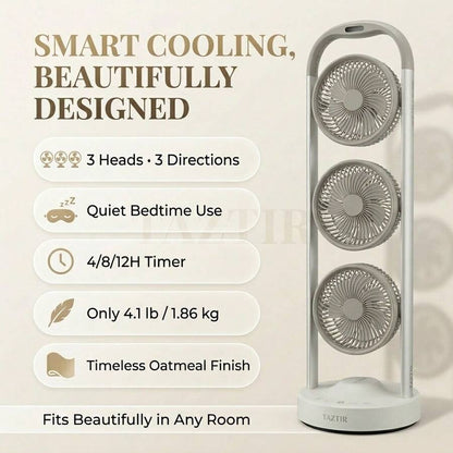 Triple-Head Standing Fan — Adjustable Airflow