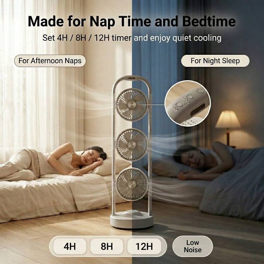 Triple-Head Standing Fan — Adjustable Airflow