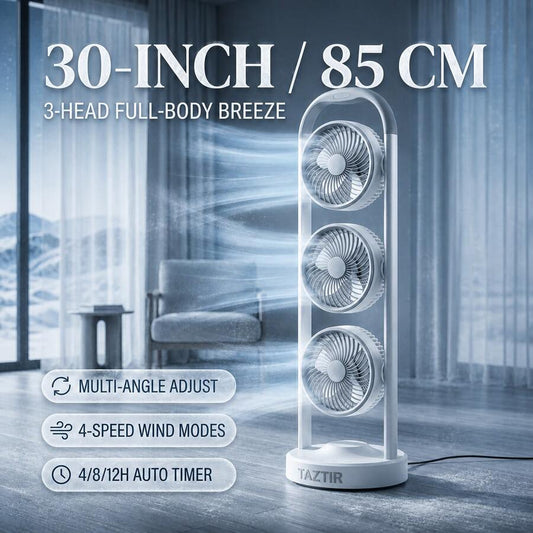 Triple-Head Standing Fan — Adjustable Airflow